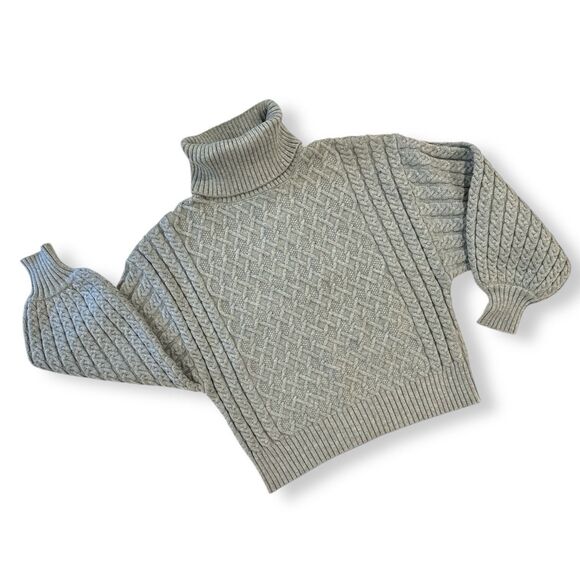 TRUTH By Republic Wm Turtleneck Cropped Cable‎ Knit Sweater XS Gray EUC Chunky - Picture 2 of 9